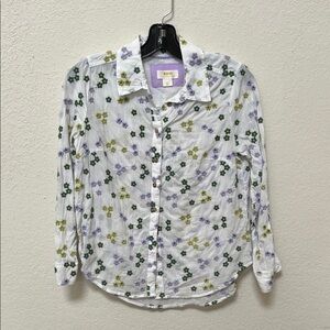 Maeve White Shirt with Green and Purple Floral Pattern